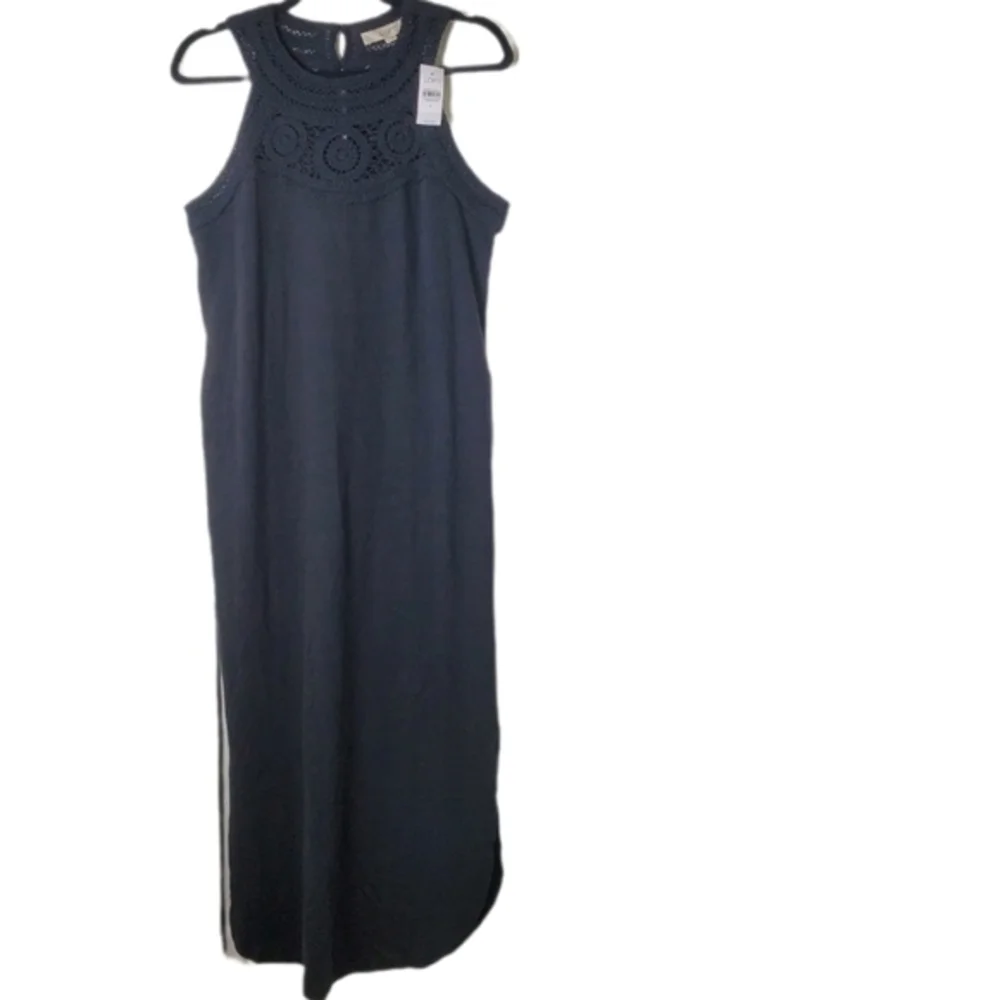 LOFT NWT‎ Women's Black Crochet Halter Neck Sleeveless Knit Cotton Midi Dress